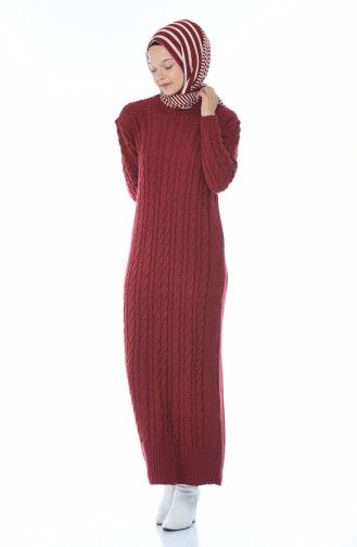 فستان تريكو بنمط حياكة أحمر كلاريت 1950-02