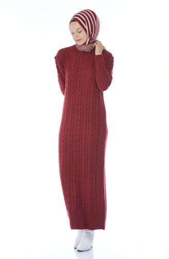 Tricot Knitted Dress Claret Red 1950-02