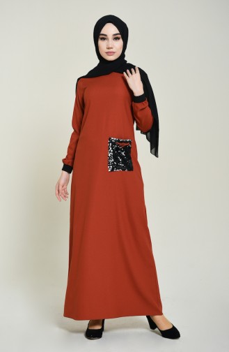 Ziegelrot Hijab Kleider 0252-01