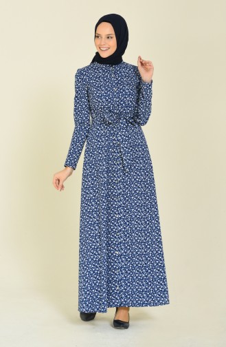 Navy Blue Hijab Dress 60049-01
