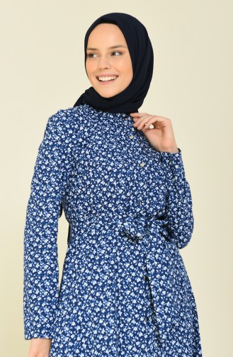 Navy Blue Hijab Dress 60049-01