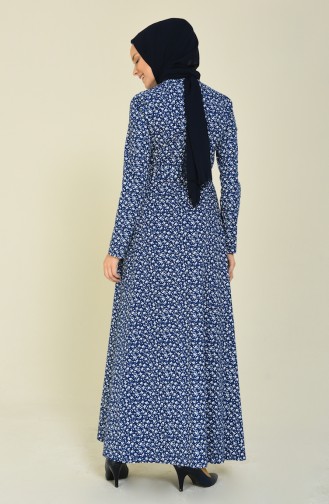 Cotton Patterned Dress 60049-01 Navy Blue 60049-01