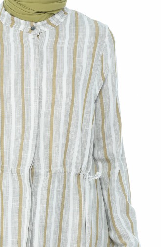 Waist Elastic Striped Tunic Khaki 1232-03
