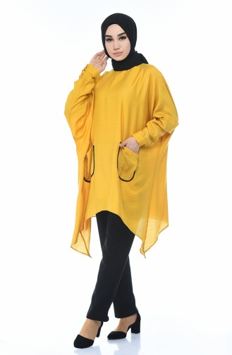 Asymmetrical Tunic with Pockets Mustard Color 1235-01