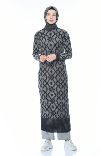 Silvery Tricot Long Tunic Navy Blue 1910-03