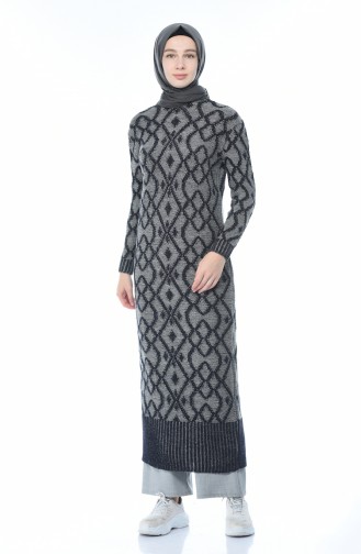 Silvery Tricot Long Tunic Navy Blue 1910-03