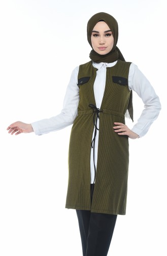 Waist Pleated Vest Khaki 0728-02