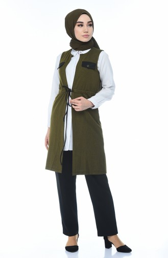 Waist Pleated Vest Khaki 0728-02