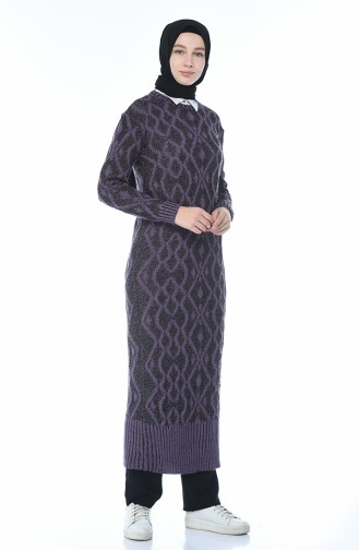 Silvery Tricot Long Tunic Purple 1910-10