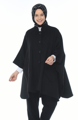 Stamp Poncho With Pocket Black 5012-01