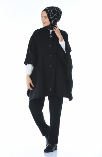 Stamp Poncho With Pocket Black 5012-01