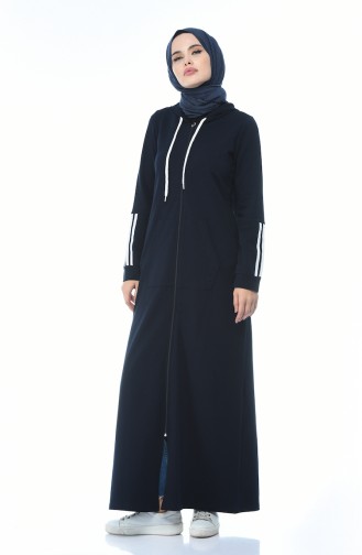 Abaya Sport avec Poches 9099-02 Bleu Marine 9099-02