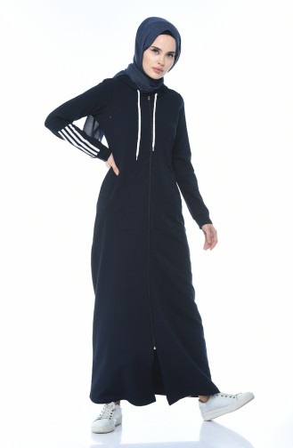 Abaya Sport avec Poches 9099-02 Bleu Marine 9099-02