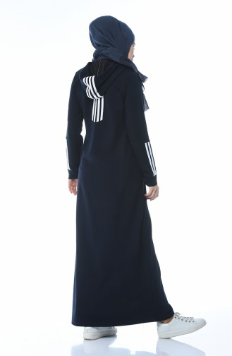 Abaya Sport avec Poches 9099-02 Bleu Marine 9099-02