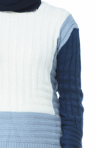 Tricot Sweater Ecru Dark Blue 8022-02