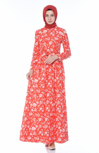 Robe a Motifs et Ceinture 60047-01 Rouge 60047-01