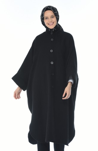 Geknöpftes Poncho 8001-03 Schwarz 8001-03