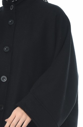 Buttoned Long Poncho Black 8001-03