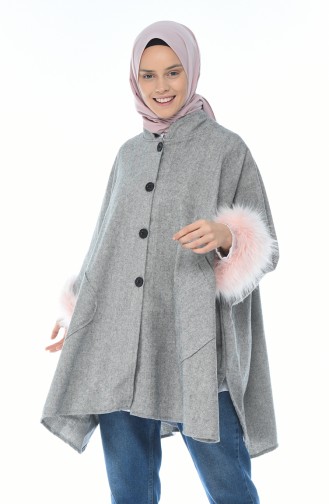 Poncho a Fourrure 5008-01 Gris Poudre 5008-01