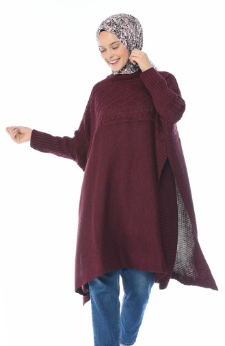 Poncho Tricot Manches Chauve Souris 7302-01 Bordeaux 7302-01