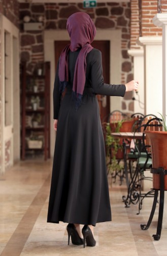 Fırfırlı Kemerli Elbise 3207-02 Siyah