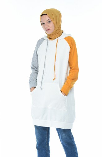 Kapüşonlu Sweatshirt 0736-02 Gri Hardal