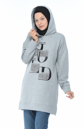 Yazı Desenli Sweatshirt 19073-01 Gri