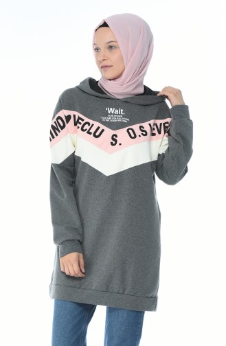 Yazılı Sweatshirt 19080-02 Füme