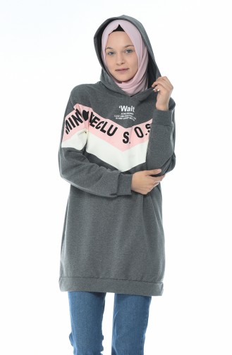 Yazılı Sweatshirt 19080-02 Füme