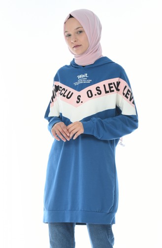 Yazılı Sweatshirt 19080-03 İndigo