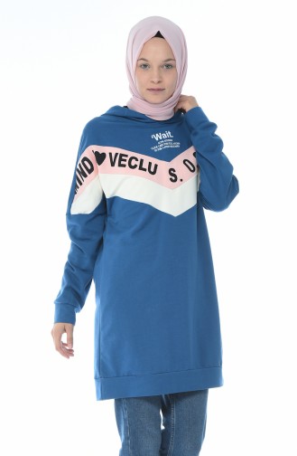 Yazılı Sweatshirt 19080-03 İndigo