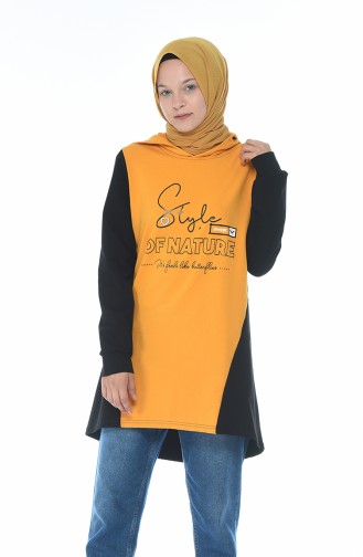 Önü Yazılı Asimertik Sweatshirt 19095-03 Siyah Hardal