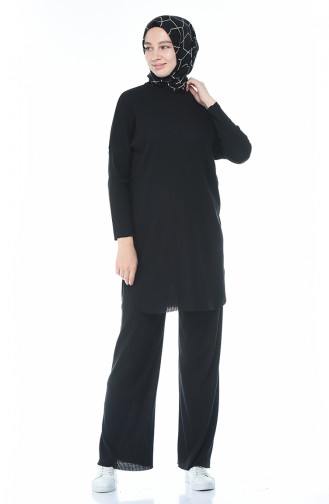 Yarasa Kol Triko Tunik Pantolon İklili Takım 2211-01 Siyah