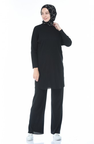 Ensemble Deux Peices Tunique Pantalon Tricot 2211-01 Noir 2211-01