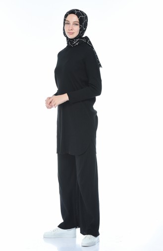 Ensemble Deux Peices Tunique Pantalon Tricot 2211-01 Noir 2211-01