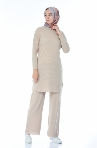 Ensemble Deux Peices Tunique Pantalon Tricot 2211-04 Beige 2211-04