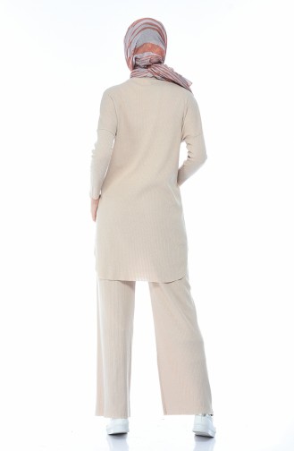 Ensemble Deux Peices Tunique Pantalon Tricot 2211-04 Beige 2211-04