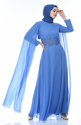 Robe de Soirée a Dentelle 9001-01 İndigo 9001-01