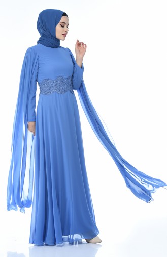 Indigo Hijab Evening Dress 9001-01