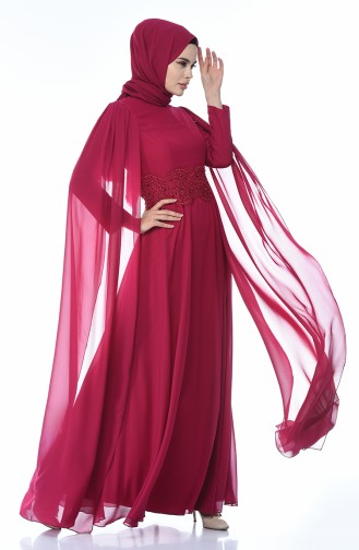 Fuchsia Hijab Evening Dress 9001-02