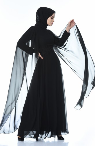 Black Hijab Evening Dress 9001-03