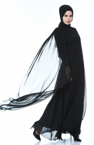 Black Hijab Evening Dress 9001-03