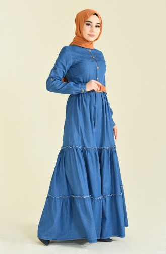 Jeansblau Hijab Kleider 81739-01