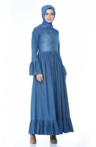 Jeansblau Hijab Kleider 81741-01