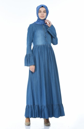Jeansblau Hijab Kleider 81741-01