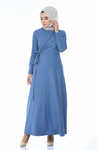 فستان مطرز بالخرز أزرق داكن 2088-01
