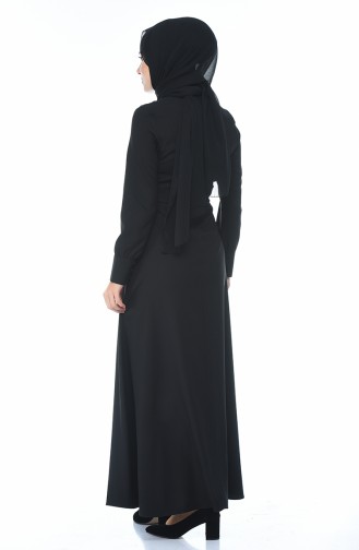 Boncuk İşlemeli Bağcıklı Elbise 2088-02 Siyah 2088-02