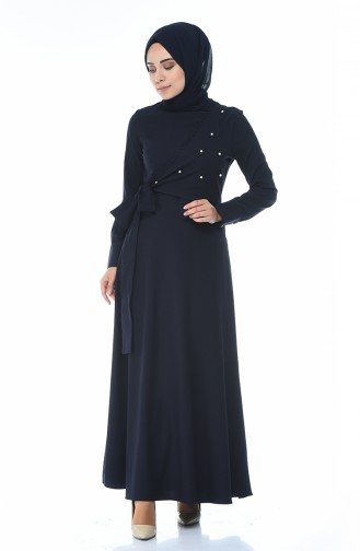 Bead Embroidered Dress Navy Blue 2088-03