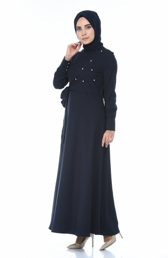 Bead Embroidered Dress Navy Blue 2088-03