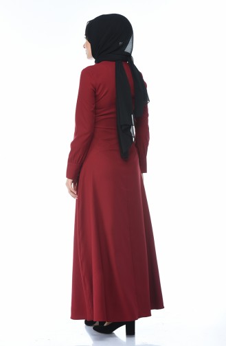 فستان مطرز بالخرز أحمر كلاريت 2088-04